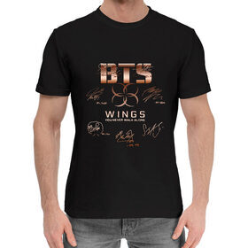 Мужская хлопковая футболка с принтом BTS Wings автографы в Екатеринбурге,  |  | 