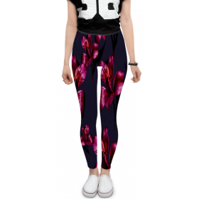 leggings с принтом Flowers в Екатеринбурге, 80% полиэстер, 20% эластан | Эластичный пояс, зауженные к низу, низкая посадка | 