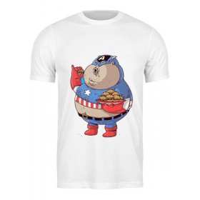 Мужская футболка с принтом Fat Captain America в Екатеринбурге,  |  | 