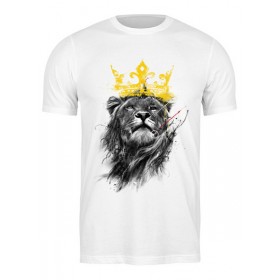 Мужская футболка с принтом Лев в короне в Екатеринбурге,  |  | Тематика изображения на принте: 