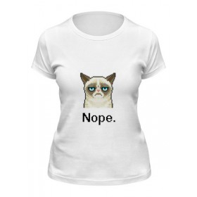 Женская футболка с принтом Сердитый котик / Grumpy Cat (Пиксельный) в Екатеринбурге,  |  | 