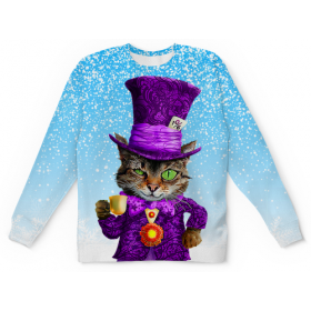 full_print_kids_sweatshirt с принтом Чеширский котик в Екатеринбурге,  |  | Тематика изображения на принте: 