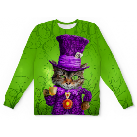 full_print_kids_sweatshirt с принтом Чеширский котик в Екатеринбурге,  |  | Тематика изображения на принте: 