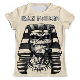 Мужская футболка 3D с принтом Iron Maiden Band в Екатеринбурге, Футболка с нанесением полноцветного изображения по всей поверхности может быть выполнена в двух вариантах - ХЛОПОК и СИНТЕТИКА. | Хлопок - ткань из 100% хлопка высшего качества пенье.  <br>Синтетика - ткань с высоким содержанием синтетического волокна (до 80%).  Материал хорошо тянется, имеет приятную на ощупь фактуру | 