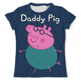 full_print_tee с принтом Daddy Pig в Екатеринбурге, Футболка с нанесением полноцветного изображения по всей поверхности может быть выполнена в двух вариантах - ХЛОПОК и СИНТЕТИКА. | Хлопок - ткань из 100% хлопка высшего качества пенье.  <br>Синтетика - ткань с высоким содержанием синтетического волокна (до 80%).  Материал хорошо тянется, имеет приятную на ощупь фактуру | Тематика изображения на принте: 