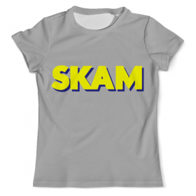 full_print_tee с принтом Skam стыд в Екатеринбурге, Футболка с нанесением полноцветного изображения по всей поверхности может быть выполнена в двух вариантах - ХЛОПОК и СИНТЕТИКА. | Хлопок - ткань из 100% хлопка высшего качества пенье.  <br>Синтетика - ткань с высоким содержанием синтетического волокна (до 80%).  Материал хорошо тянется, имеет приятную на ощупь фактуру | 