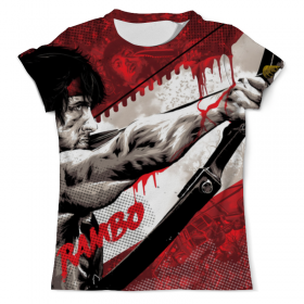 full_print_tee с принтом Rambo: First Blood в Екатеринбурге, Футболка с нанесением полноцветного изображения по всей поверхности может быть выполнена в двух вариантах - ХЛОПОК и СИНТЕТИКА. | Хлопок - ткань из 100% хлопка высшего качества пенье.  <br>Синтетика - ткань с высоким содержанием синтетического волокна (до 80%).  Материал хорошо тянется, имеет приятную на ощупь фактуру | Тематика изображения на принте: 