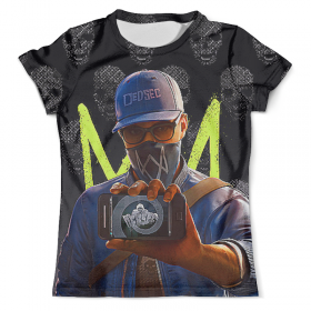 full_print_tee с принтом Watch Dogs 2 в Екатеринбурге, Футболка с нанесением полноцветного изображения по всей поверхности может быть выполнена в двух вариантах - ХЛОПОК и СИНТЕТИКА. | Хлопок - ткань из 100% хлопка высшего качества пенье.  <br>Синтетика - ткань с высоким содержанием синтетического волокна (до 80%).  Материал хорошо тянется, имеет приятную на ощупь фактуру | 