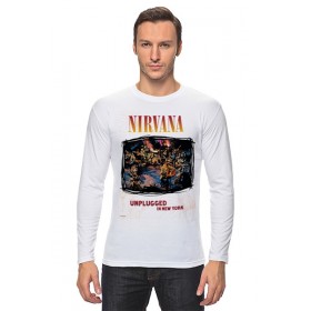 Мужской лонгслив с принтом Nirvana Unplagged album t-shirt в Екатеринбурге, Хлопок |  | Тематика изображения на принте: 