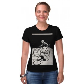 Женская футболка стрэйч с принтом девушка на велосипеде в Екатеринбурге,  |  | 