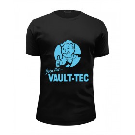 Мужская футболка Premium с принтом Fallout Vault-Tec в Екатеринбурге, Белый, черный, серый меланж, голубой: 100% хлопок, плотность 160 гр. Остальные цвета: 92% хлопок, 8% лайкра, плотность 170-180гр. |  | 
