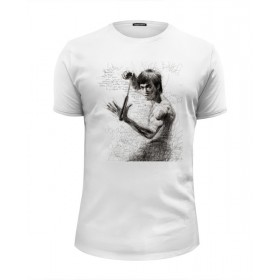 Мужская футболка Premium с принтом Bruce Lee в Екатеринбурге, Белый, черный, серый меланж, голубой: 100% хлопок, плотность 160 гр. Остальные цвета: 92% хлопок, 8% лайкра, плотность 170-180гр. |  | Тематика изображения на принте: 