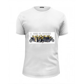 Мужская футболка Premium с принтом Сыны анархии в Екатеринбурге, Белый, черный, серый меланж, голубой: 100% хлопок, плотность 160 гр. Остальные цвета: 92% хлопок, 8% лайкра, плотность 170-180гр. |  | 
