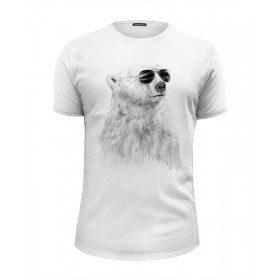 Мужская футболка Premium с принтом Белый Медведь в Екатеринбурге, Белый, черный, серый меланж, голубой: 100% хлопок, плотность 160 гр. Остальные цвета: 92% хлопок, 8% лайкра, плотность 170-180гр. |  | 