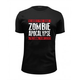 Мужская футболка Premium с принтом Zombie Apocalypse в Екатеринбурге, Белый, черный, серый меланж, голубой: 100% хлопок, плотность 160 гр. Остальные цвета: 92% хлопок, 8% лайкра, плотность 170-180гр. |  | 