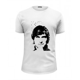 Мужская футболка Premium с принтом Стив Джобс в Екатеринбурге, Белый, черный, серый меланж, голубой: 100% хлопок, плотность 160 гр. Остальные цвета: 92% хлопок, 8% лайкра, плотность 170-180гр. |  | 