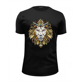 Мужская футболка Premium с принтом Царь зверей в Екатеринбурге, Белый, черный, серый меланж, голубой: 100% хлопок, плотность 160 гр. Остальные цвета: 92% хлопок, 8% лайкра, плотность 170-180гр. |  | 
