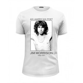 Мужская футболка Premium с принтом Джим Моррисон в Екатеринбурге, Белый, черный, серый меланж, голубой: 100% хлопок, плотность 160 гр. Остальные цвета: 92% хлопок, 8% лайкра, плотность 170-180гр. |  | 