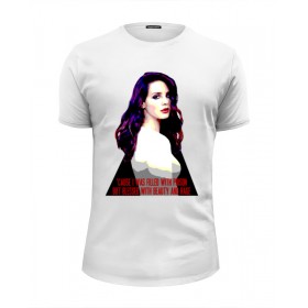 Мужская футболка Premium с принтом Lana Del Rey - Ultraviolence Era (Front Back) в Екатеринбурге, Белый, черный, серый меланж, голубой: 100% хлопок, плотность 160 гр. Остальные цвета: 92% хлопок, 8% лайкра, плотность 170-180гр. |  | 