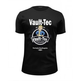 Мужская футболка Premium с принтом Fallout Vault-Tec в Екатеринбурге, Белый, черный, серый меланж, голубой: 100% хлопок, плотность 160 гр. Остальные цвета: 92% хлопок, 8% лайкра, плотность 170-180гр. |  | Тематика изображения на принте: 