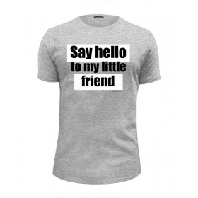 Мужская футболка Premium с принтом Say hello to my little friend / Scarface в Екатеринбурге, Белый, черный, серый меланж, голубой: 100% хлопок, плотность 160 гр. Остальные цвета: 92% хлопок, 8% лайкра, плотность 170-180гр. |  | 