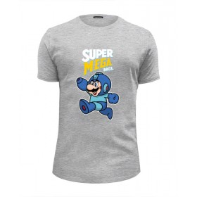 Мужская футболка Premium с принтом Super Mario (Mega Man) в Екатеринбурге, Белый, черный, серый меланж, голубой: 100% хлопок, плотность 160 гр. Остальные цвета: 92% хлопок, 8% лайкра, плотность 170-180гр. |  | 