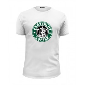 Мужская футболка Premium с принтом Canterlot Coffee (Starbucks x Luna) в Екатеринбурге, Белый, черный, серый меланж, голубой: 100% хлопок, плотность 160 гр. Остальные цвета: 92% хлопок, 8% лайкра, плотность 170-180гр. |  | 