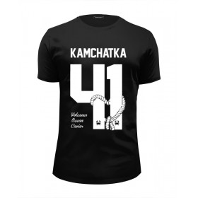 Мужская футболка Premium с принтом Kamchatka by DesignMinistry City в Екатеринбурге, Белый, черный, серый меланж, голубой: 100% хлопок, плотность 160 гр. Остальные цвета: 92% хлопок, 8% лайкра, плотность 170-180гр. |  | 