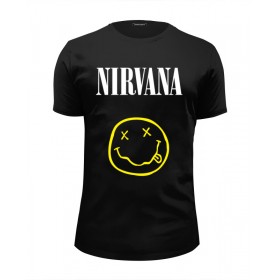 Мужская футболка Premium с принтом Nirvana в Екатеринбурге, Белый, черный, серый меланж, голубой: 100% хлопок, плотность 160 гр. Остальные цвета: 92% хлопок, 8% лайкра, плотность 170-180гр. |  | 