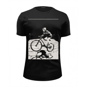 Мужская футболка Premium с принтом девушка на велосипеде в Екатеринбурге, Белый, черный, серый меланж, голубой: 100% хлопок, плотность 160 гр. Остальные цвета: 92% хлопок, 8% лайкра, плотность 170-180гр. |  | 