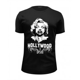 Мужская футболка Premium с принтом Hollywood is dead в Екатеринбурге, Белый, черный, серый меланж, голубой: 100% хлопок, плотность 160 гр. Остальные цвета: 92% хлопок, 8% лайкра, плотность 170-180гр. |  | 