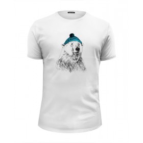 Мужская футболка Premium с принтом Белый медведь в Екатеринбурге, Белый, черный, серый меланж, голубой: 100% хлопок, плотность 160 гр. Остальные цвета: 92% хлопок, 8% лайкра, плотность 170-180гр. |  | 