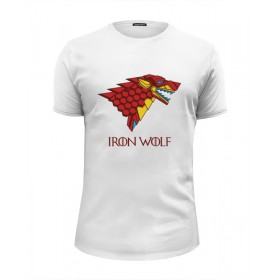 Мужская футболка Premium с принтом Iron Wolf (Stark x Iron Man) в Екатеринбурге, Белый, черный, серый меланж, голубой: 100% хлопок, плотность 160 гр. Остальные цвета: 92% хлопок, 8% лайкра, плотность 170-180гр. |  | 