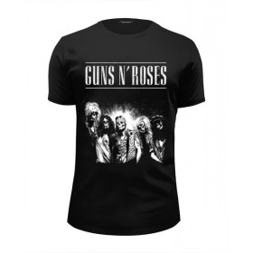 Мужская футболка Premium с принтом Guns n roses в Екатеринбурге, Белый, черный, серый меланж, голубой: 100% хлопок, плотность 160 гр. Остальные цвета: 92% хлопок, 8% лайкра, плотность 170-180гр. |  | 