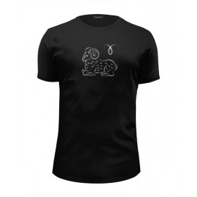 Мужская футболка Premium с принтом знак зодиака Овен в Екатеринбурге, Белый, черный, серый меланж, голубой: 100% хлопок, плотность 160 гр. Остальные цвета: 92% хлопок, 8% лайкра, плотность 170-180гр. |  | 