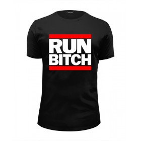 Мужская футболка Premium с принтом Run Bitch в Екатеринбурге, Белый, черный, серый меланж, голубой: 100% хлопок, плотность 160 гр. Остальные цвета: 92% хлопок, 8% лайкра, плотность 170-180гр. |  | 