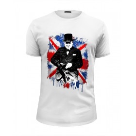 Мужская футболка Premium с принтом Уинстон Черчилль в Екатеринбурге, Белый, черный, серый меланж, голубой: 100% хлопок, плотность 160 гр. Остальные цвета: 92% хлопок, 8% лайкра, плотность 170-180гр. |  | 