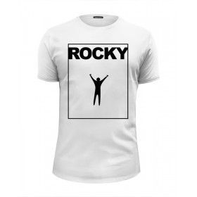 Мужская футболка Premium с принтом Rocky Balboa в Екатеринбурге, Белый, черный, серый меланж, голубой: 100% хлопок, плотность 160 гр. Остальные цвета: 92% хлопок, 8% лайкра, плотность 170-180гр. |  | Тематика изображения на принте: 