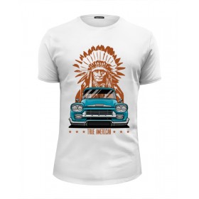 Мужская футболка Premium с принтом Chevy Apache Pickup Truck в Екатеринбурге, Белый, черный, серый меланж, голубой: 100% хлопок, плотность 160 гр. Остальные цвета: 92% хлопок, 8% лайкра, плотность 170-180гр. |  | 