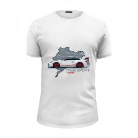 Мужская футболка Premium с принтом Porsche 911 GT3 RS в Екатеринбурге, Белый, черный, серый меланж, голубой: 100% хлопок, плотность 160 гр. Остальные цвета: 92% хлопок, 8% лайкра, плотность 170-180гр. |  | 