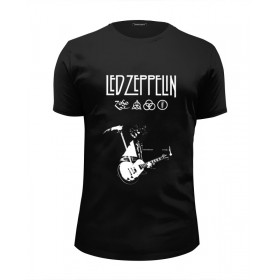 Мужская футболка Premium с принтом Led Zeppelin в Екатеринбурге, Белый, черный, серый меланж, голубой: 100% хлопок, плотность 160 гр. Остальные цвета: 92% хлопок, 8% лайкра, плотность 170-180гр. |  | 