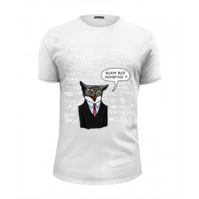 Мужская футболка Premium с принтом сова преподаватель у доски в Екатеринбурге, Белый, черный, серый меланж, голубой: 100% хлопок, плотность 160 гр. Остальные цвета: 92% хлопок, 8% лайкра, плотность 170-180гр. |  | 