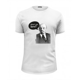 Мужская футболка Premium с принтом Клёвый чувак Ленин - Cool Bro Lenin в Екатеринбурге, Белый, черный, серый меланж, голубой: 100% хлопок, плотность 160 гр. Остальные цвета: 92% хлопок, 8% лайкра, плотность 170-180гр. |  | 