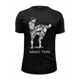 Мужская футболка Premium с принтом Muay Thai в Екатеринбурге, Белый, черный, серый меланж, голубой: 100% хлопок, плотность 160 гр. Остальные цвета: 92% хлопок, 8% лайкра, плотность 170-180гр. |  | 