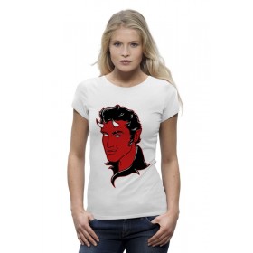 Женская футболка Premium с принтом Элвис Пресли Дьявол в Екатеринбурге,  |  | Тематика изображения на принте: 