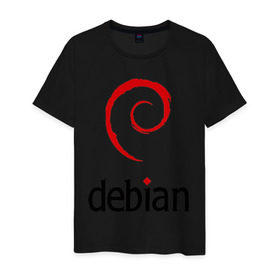 Мужская футболка хлопок с принтом debian в Екатеринбурге, 100% хлопок | прямой крой, круглый вырез горловины, длина до линии бедер, слегка спущенное плечо. | debian | linux | дистрибутивы | линукс | ос