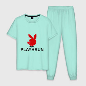 Мужская пижама хлопок с принтом Playhrun в Екатеринбурге, 100% хлопок | брюки и футболка прямого кроя, без карманов, на брюках мягкая резинка на поясе и по низу штанин
 | playboy | плейбой | плейхрюн | хрю
