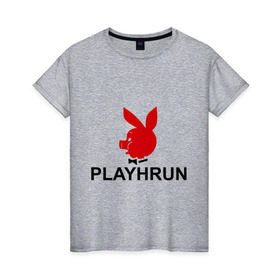 Женская футболка хлопок с принтом Playhrun в Екатеринбурге, 100% хлопок | прямой крой, круглый вырез горловины, длина до линии бедер, слегка спущенное плечо | playboy | плейбой | плейхрюн | хрю