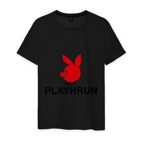 Мужская футболка хлопок с принтом Playhrun в Екатеринбурге, 100% хлопок | прямой крой, круглый вырез горловины, длина до линии бедер, слегка спущенное плечо. | playboy | плейбой | плейхрюн | хрю