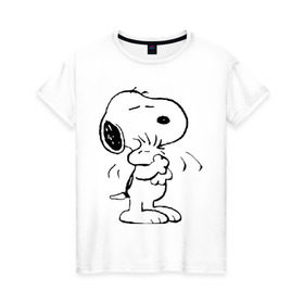 Женская футболка хлопок с принтом Snoopy в Екатеринбурге, 100% хлопок | прямой крой, круглый вырез горловины, длина до линии бедер, слегка спущенное плечо | snoopy | сгупи
